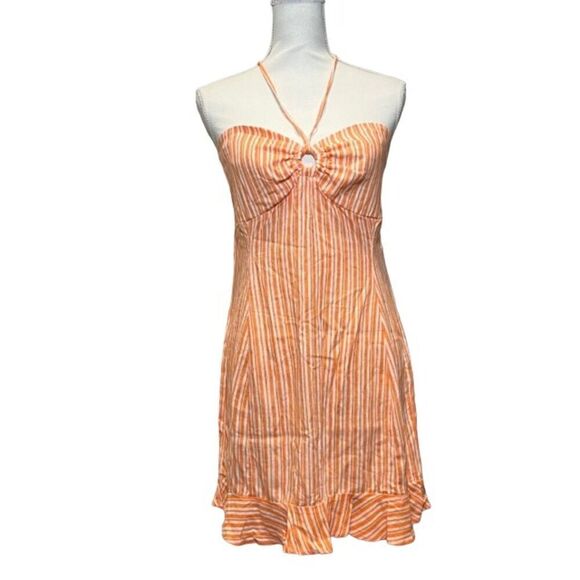 NWT Speechless Halter/Strapless Dress Orange White Stripe Elastic Back - Picture 1 of 10